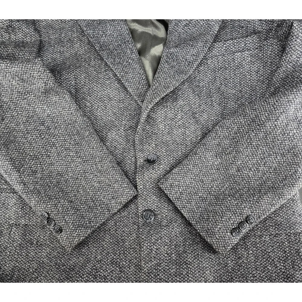 Vtg Towncraft 100% Shetland‎ Wool Blazer 43R Sport Coat Gray Black 70s Office